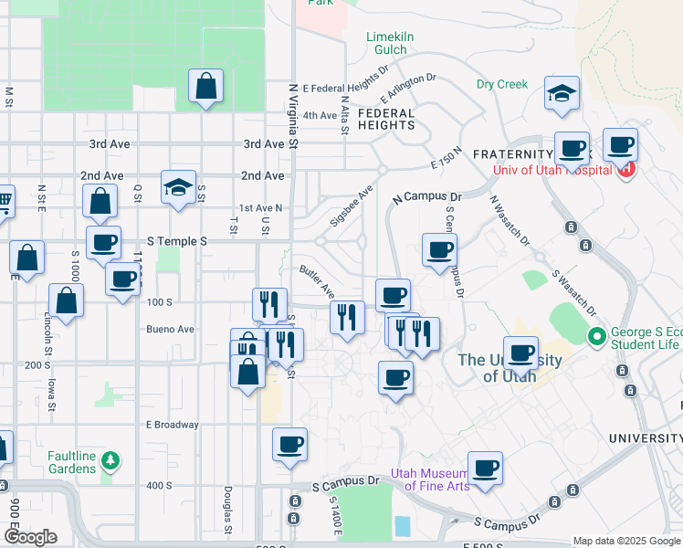 map of restaurants, bars, coffee shops, grocery stores, and more near 1430 Federal Way in Salt Lake City