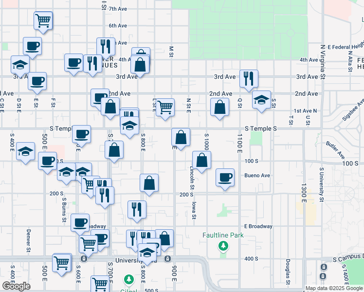map of restaurants, bars, coffee shops, grocery stores, and more near 41 South 900 East in Salt Lake City