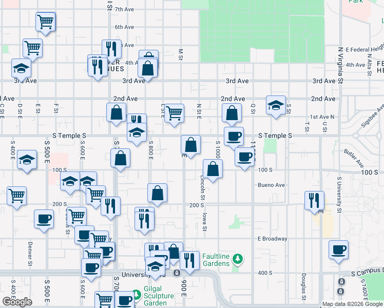 map of restaurants, bars, coffee shops, grocery stores, and more near 34 Haxton Place in Salt Lake City