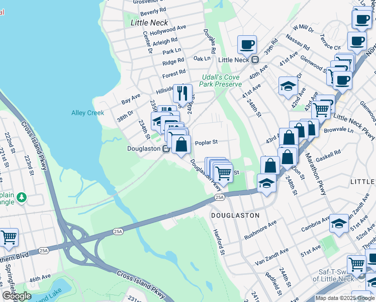 map of restaurants, bars, coffee shops, grocery stores, and more near 4060 Douglaston Parkway in Queens