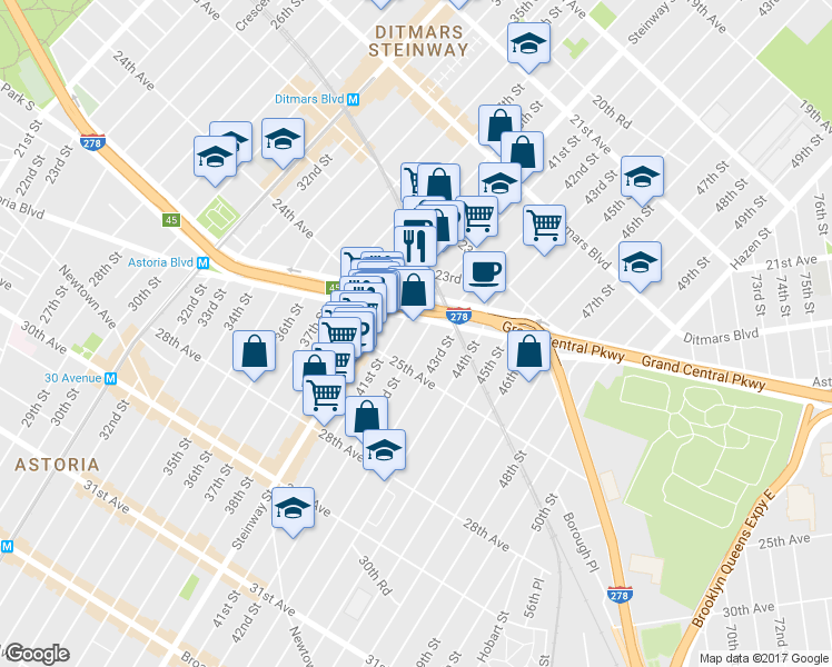 map of restaurants, bars, coffee shops, grocery stores, and more near 41-02 Astoria Boulevard South in Queens