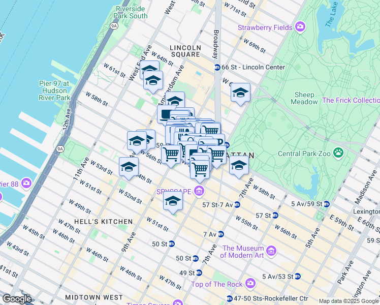 map of restaurants, bars, coffee shops, grocery stores, and more near in New York