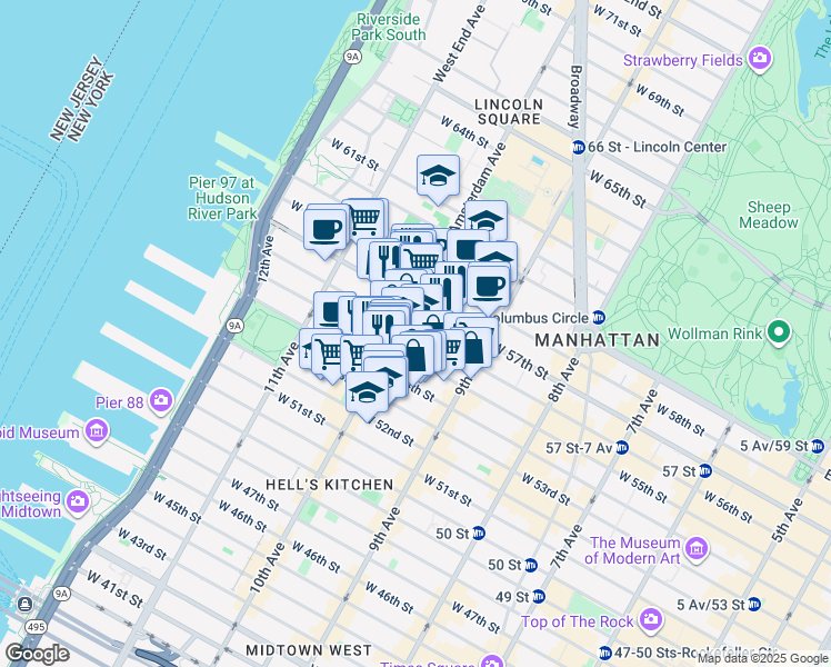 map of restaurants, bars, coffee shops, grocery stores, and more near in New York