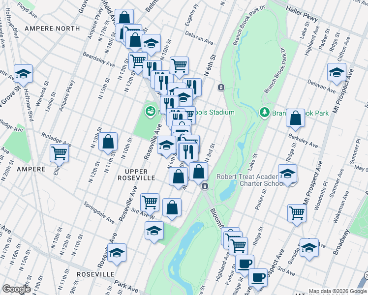 map of restaurants, bars, coffee shops, grocery stores, and more near 588 North 5th Street in Newark