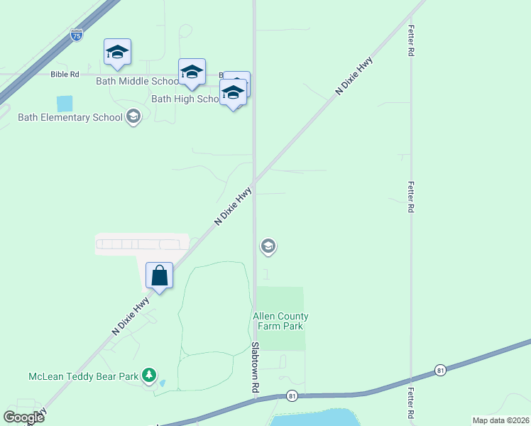 map of restaurants, bars, coffee shops, grocery stores, and more near 2080 Slabtown Rd in Lima