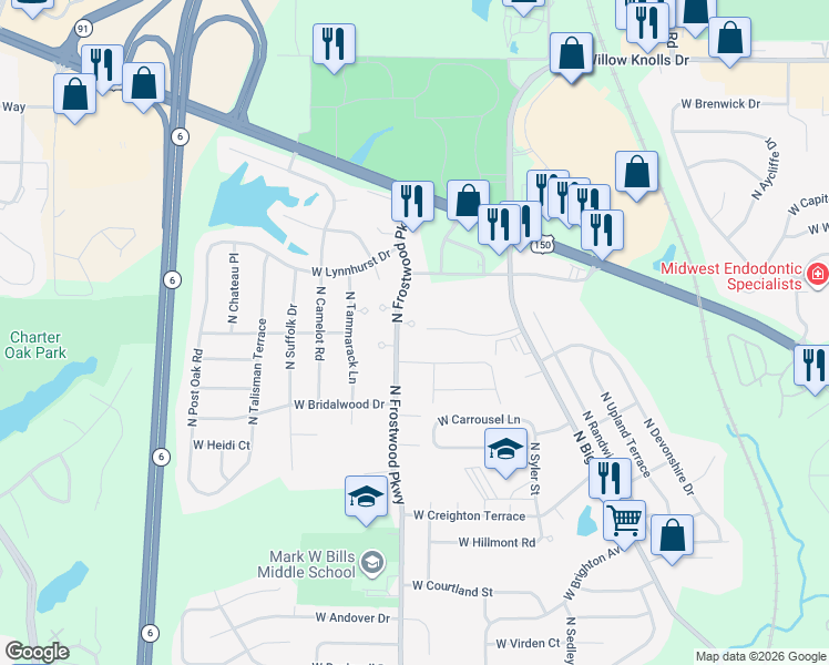 map of restaurants, bars, coffee shops, grocery stores, and more near 4315 West Lora Ann Lane in Peoria