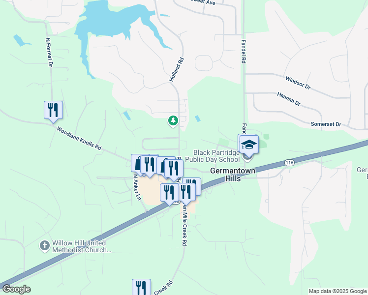 map of restaurants, bars, coffee shops, grocery stores, and more near 300 Holland Road in Germantown Hills