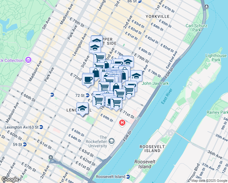 map of restaurants, bars, coffee shops, grocery stores, and more near in New York