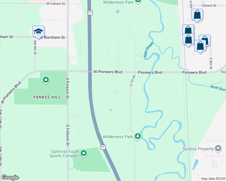 map of restaurants, bars, coffee shops, grocery stores, and more near 220 West Pioneers Boulevard in Lincoln
