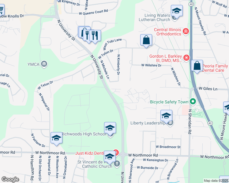 map of restaurants, bars, coffee shops, grocery stores, and more near 1345 West Jeth Court in Peoria