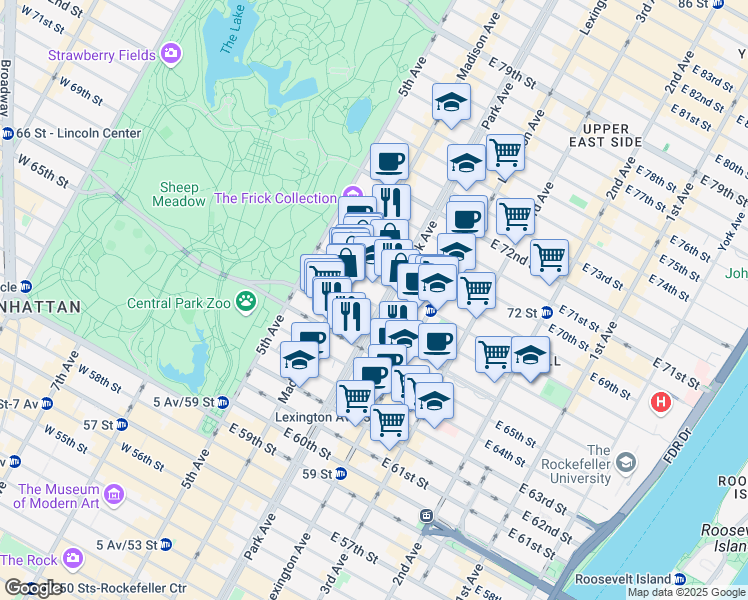 map of restaurants, bars, coffee shops, grocery stores, and more near in New York