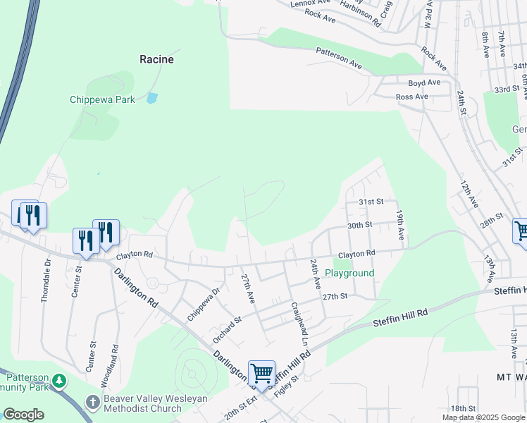 map of restaurants, bars, coffee shops, grocery stores, and more near 31 Sunnyhill Drive in Beaver Falls