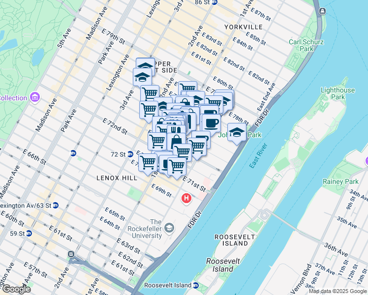 map of restaurants, bars, coffee shops, grocery stores, and more near in New York
