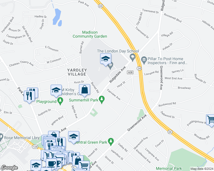 map of restaurants, bars, coffee shops, grocery stores, and more near 140 Ridgedale Avenue in Madison