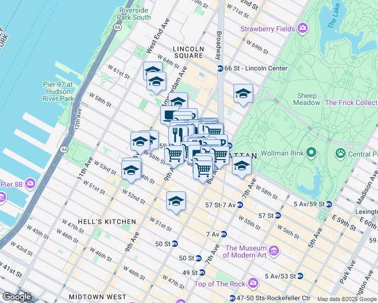 map of restaurants, bars, coffee shops, grocery stores, and more near in New York