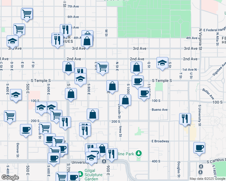 map of restaurants, bars, coffee shops, grocery stores, and more near 34 Haxton Place in Salt Lake City