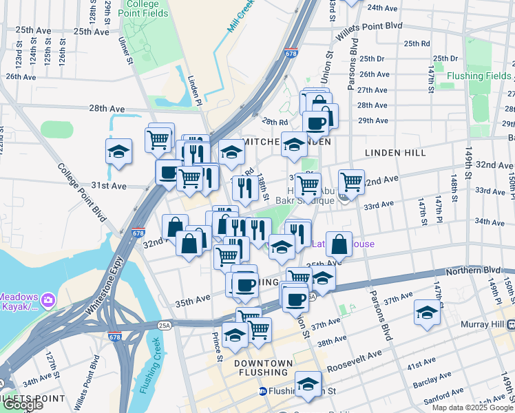 map of restaurants, bars, coffee shops, grocery stores, and more near 70 138th Street in Queens