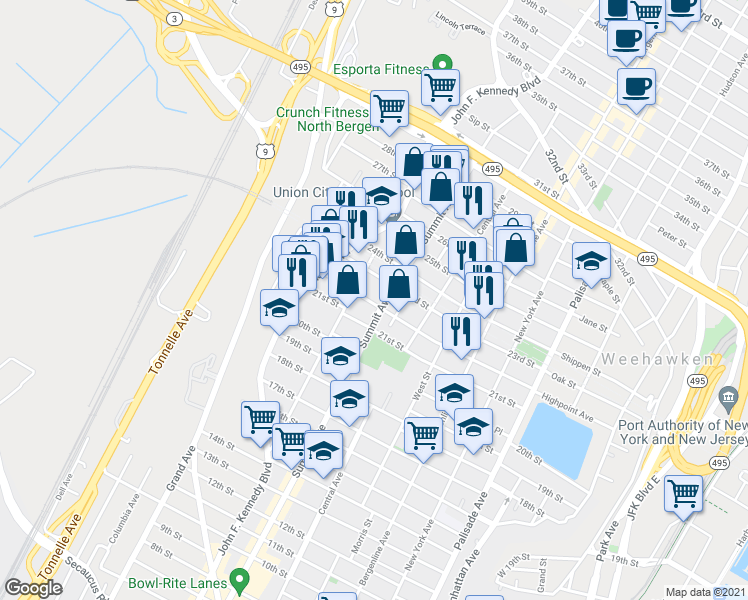 map of restaurants, bars, coffee shops, grocery stores, and more near 2207 Summit Avenue in Union City