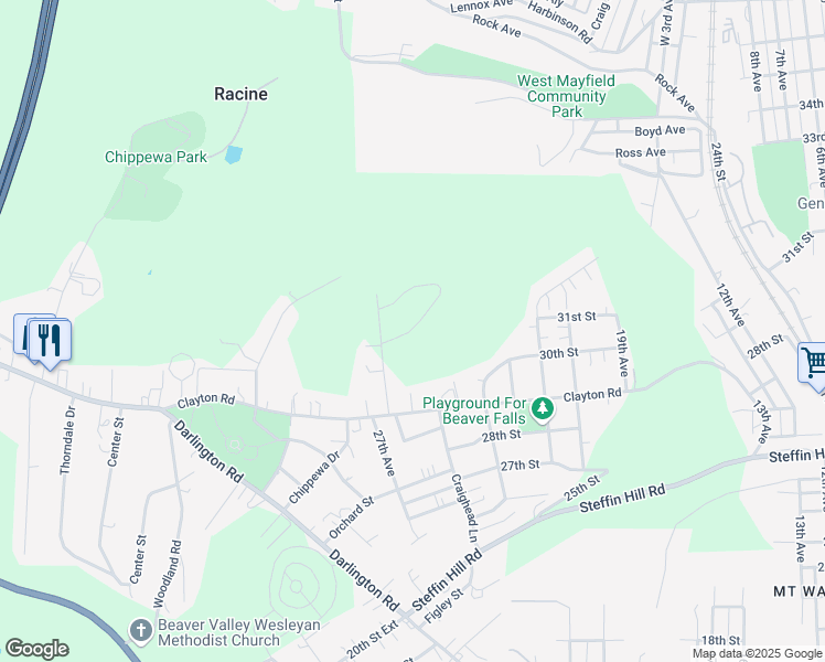 map of restaurants, bars, coffee shops, grocery stores, and more near 47 Sunnyhill Drive in Beaver Falls