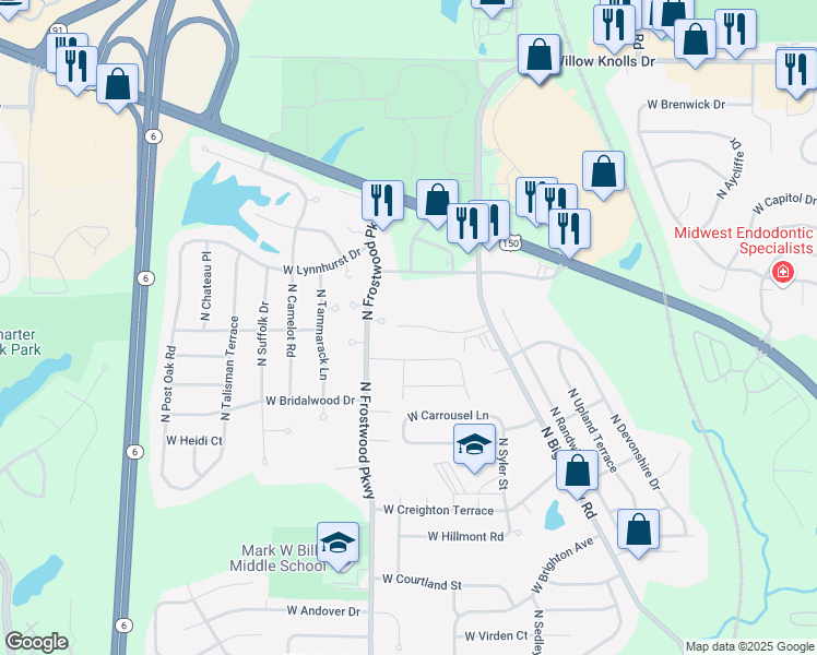map of restaurants, bars, coffee shops, grocery stores, and more near 4105 West Hollow Creek Drive in Peoria