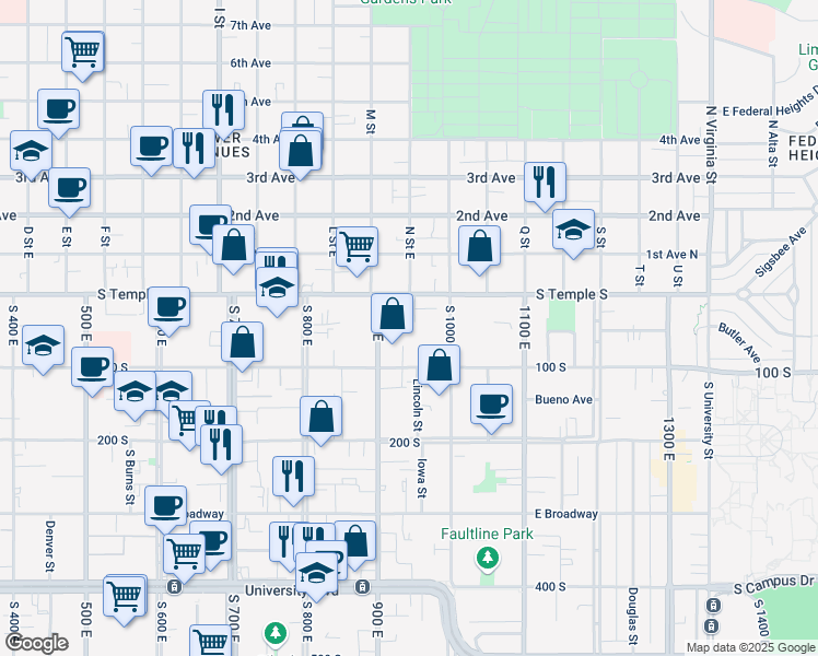 map of restaurants, bars, coffee shops, grocery stores, and more near 34 Haxton Place in Salt Lake City