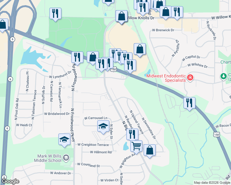 map of restaurants, bars, coffee shops, grocery stores, and more near 6616 North Randwick Road in Peoria