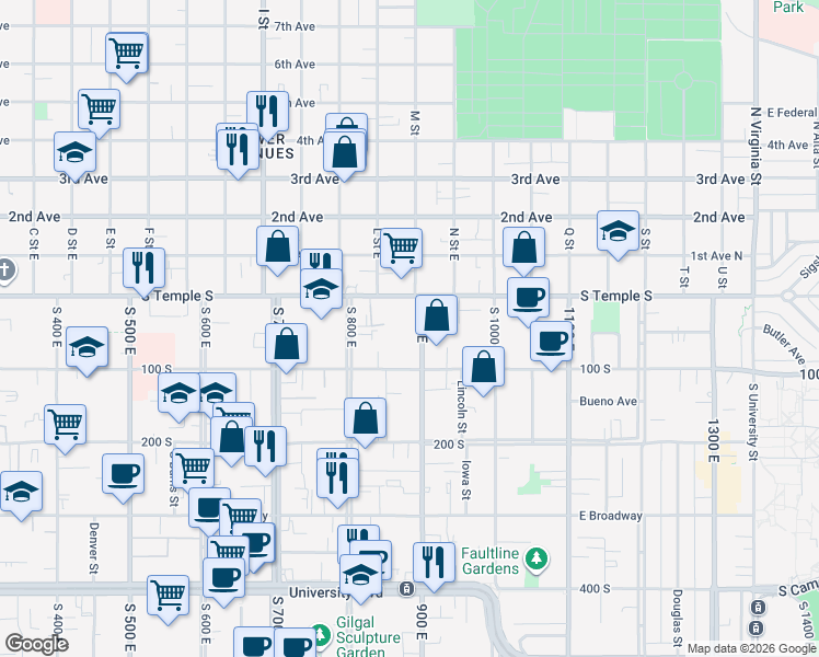 map of restaurants, bars, coffee shops, grocery stores, and more near in Salt Lake City