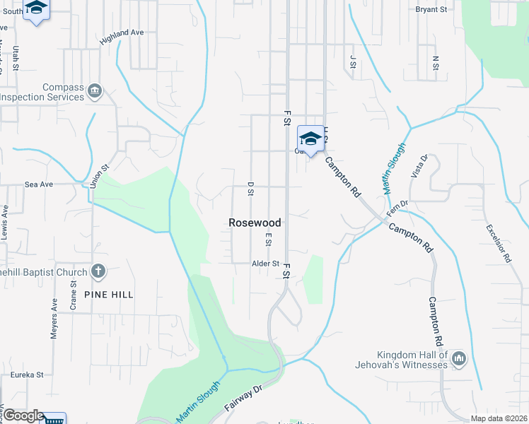map of restaurants, bars, coffee shops, grocery stores, and more near 4072 E Street in Eureka