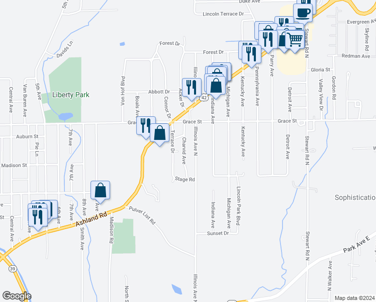 map of restaurants, bars, coffee shops, grocery stores, and more near 374 Charvid Avenue in Mansfield