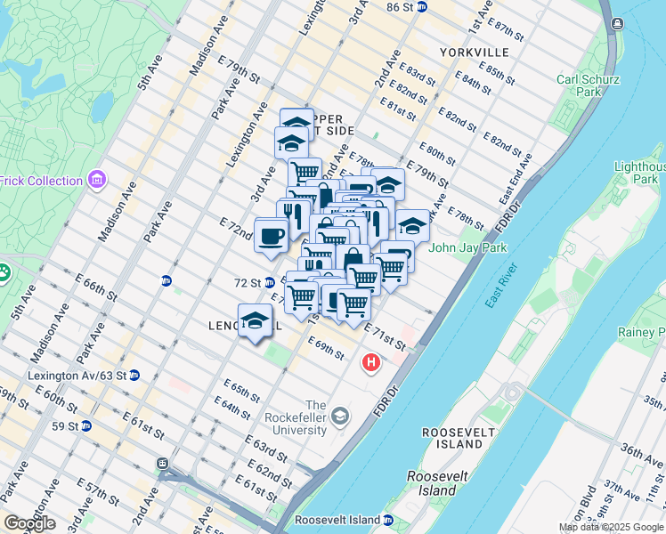 map of restaurants, bars, coffee shops, grocery stores, and more near in New York