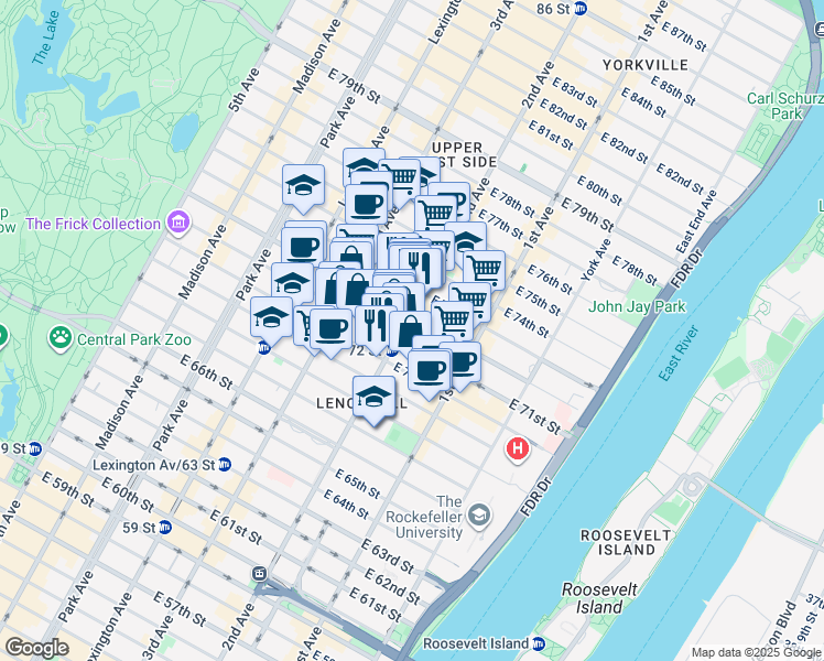 map of restaurants, bars, coffee shops, grocery stores, and more near in New York