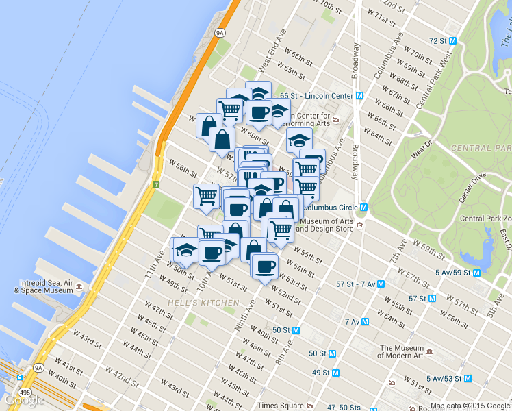map of restaurants, bars, coffee shops, grocery stores, and more near in New York