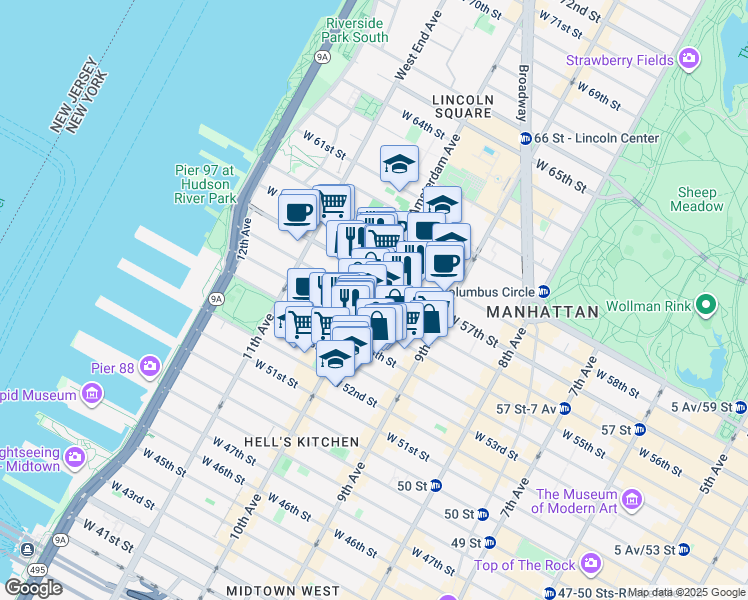 map of restaurants, bars, coffee shops, grocery stores, and more near in New York
