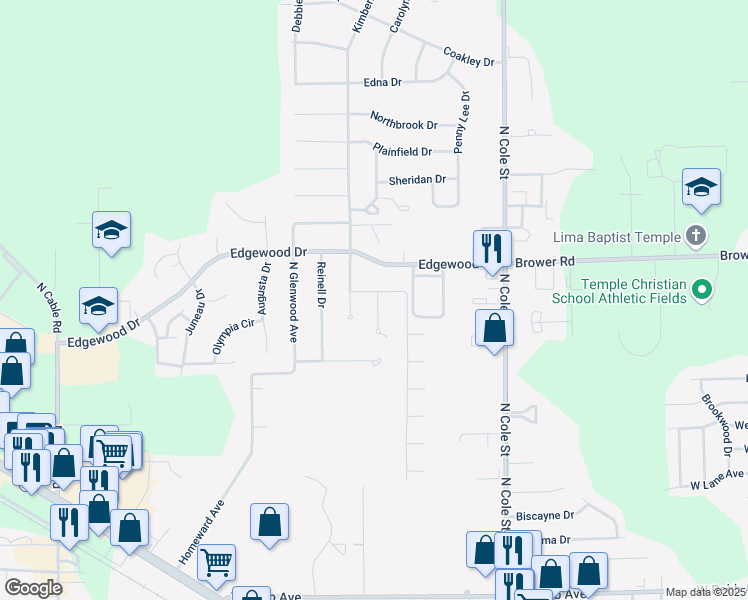map of restaurants, bars, coffee shops, grocery stores, and more near 2161 Aspen Dr in Lima