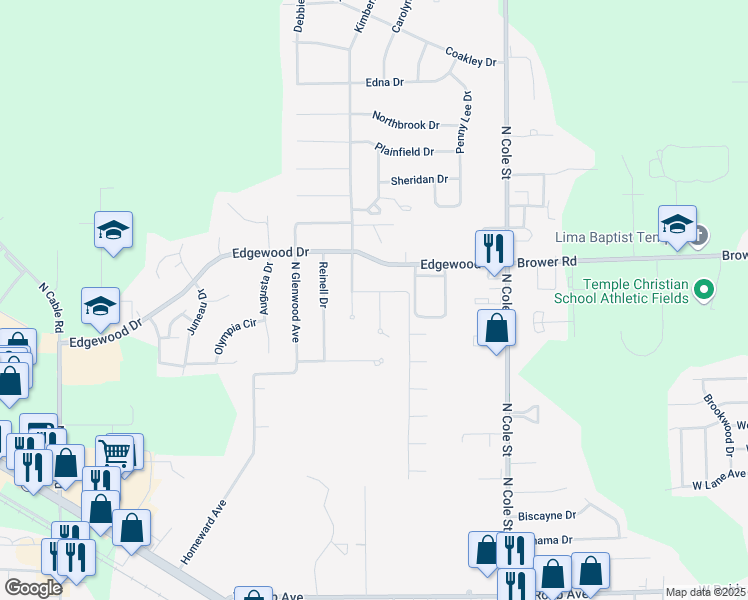 map of restaurants, bars, coffee shops, grocery stores, and more near 2161 Aspen Dr in Lima