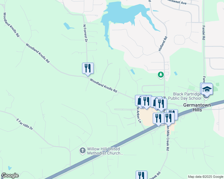 map of restaurants, bars, coffee shops, grocery stores, and more near Stonegate Drive in Germantown Hills