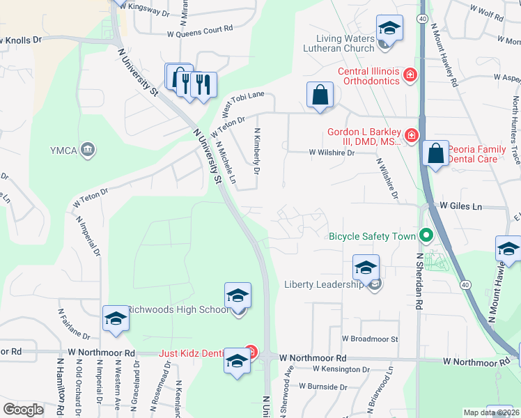 map of restaurants, bars, coffee shops, grocery stores, and more near 1317 West Jeth Court in Peoria
