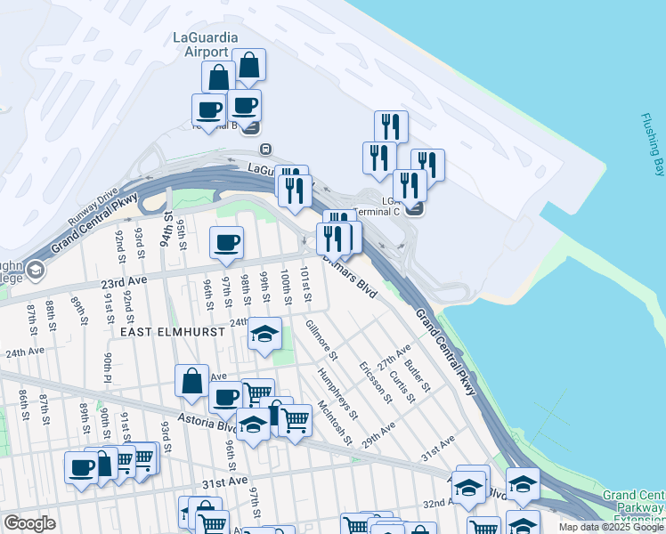 map of restaurants, bars, coffee shops, grocery stores, and more near 10210 Ditmars Boulevard in Queens