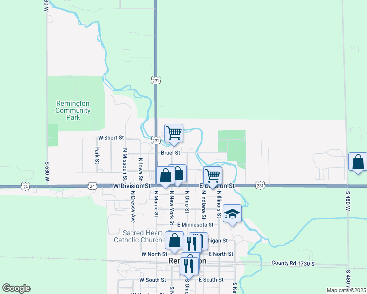 map of restaurants, bars, coffee shops, grocery stores, and more near 10 West Bruel Street in Remington