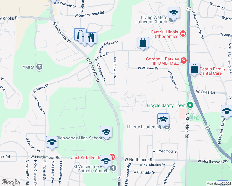 map of restaurants, bars, coffee shops, grocery stores, and more near 1317 West Jeth Court in Peoria