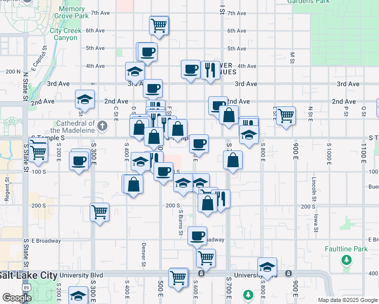 map of restaurants, bars, coffee shops, grocery stores, and more near 34 600 East in Salt Lake City