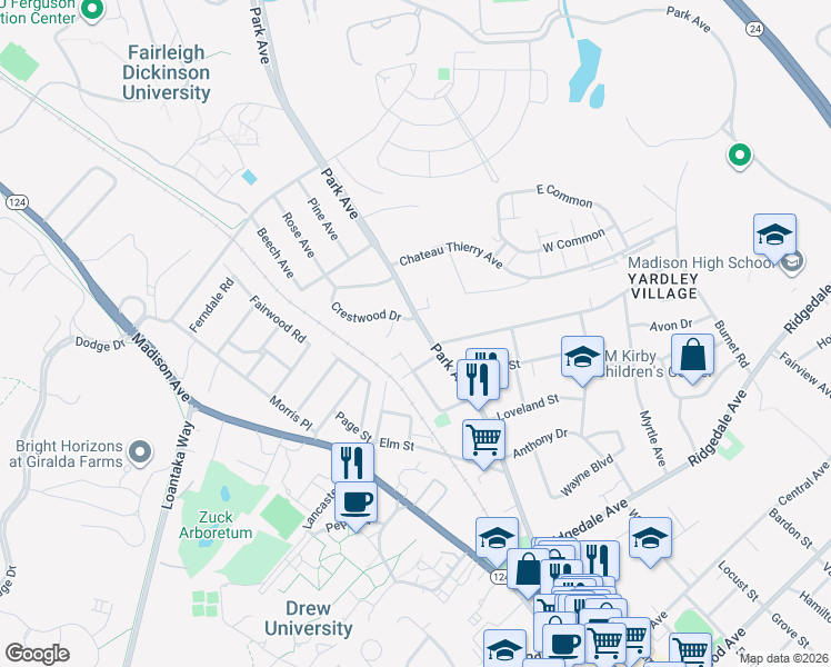 map of restaurants, bars, coffee shops, grocery stores, and more near 136 County Route 623 in Madison