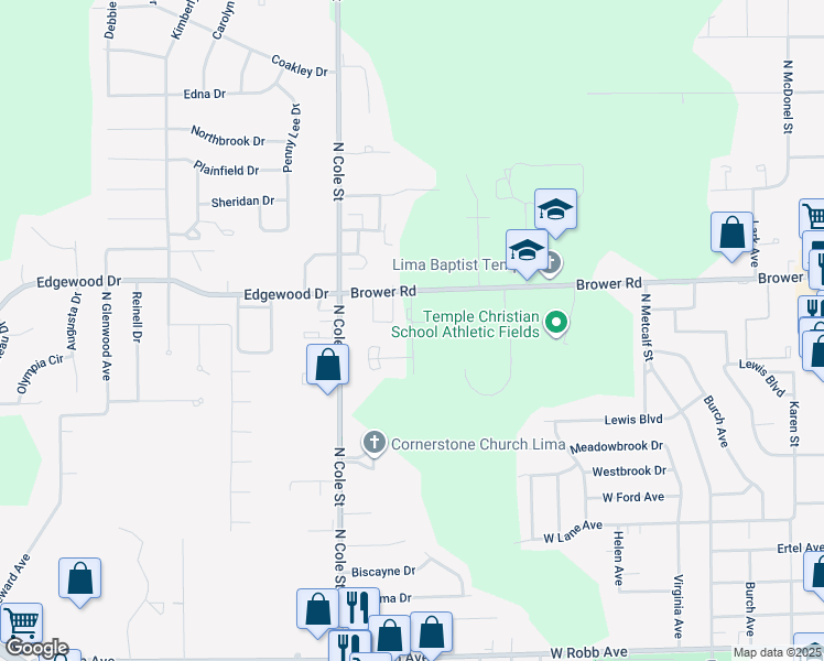 map of restaurants, bars, coffee shops, grocery stores, and more near 2167 Molly Avenue in Lima