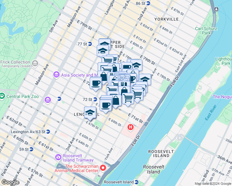 map of restaurants, bars, coffee shops, grocery stores, and more near in New York