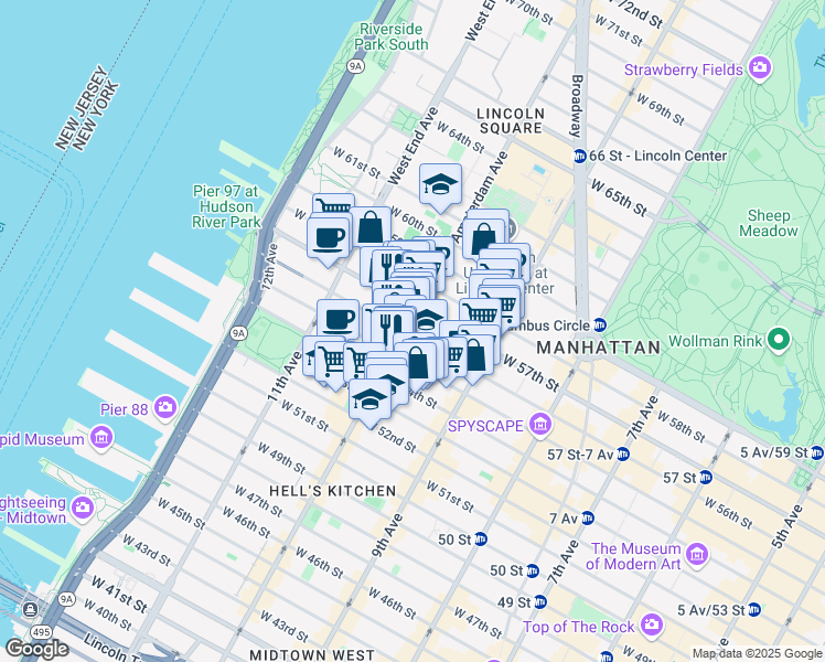 map of restaurants, bars, coffee shops, grocery stores, and more near in New York