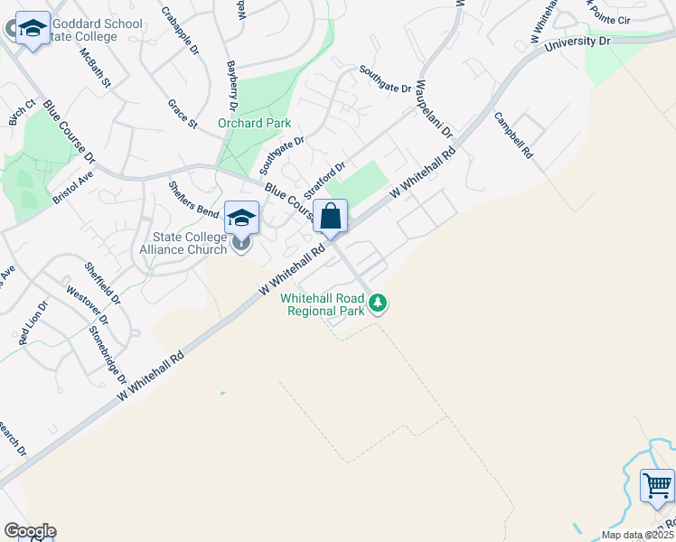 map of restaurants, bars, coffee shops, grocery stores, and more near 900-998 W Whitehall Rd in State College