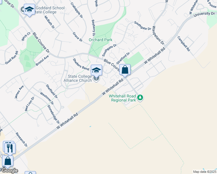 map of restaurants, bars, coffee shops, grocery stores, and more near 1121 State Route 3024 in State College