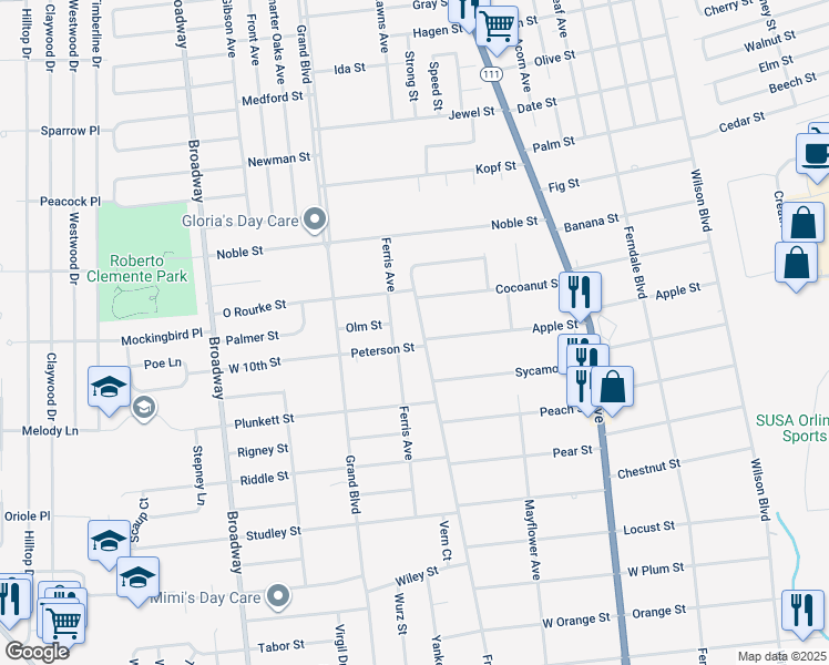 map of restaurants, bars, coffee shops, grocery stores, and more near 562 Freeman Avenue in Brentwood
