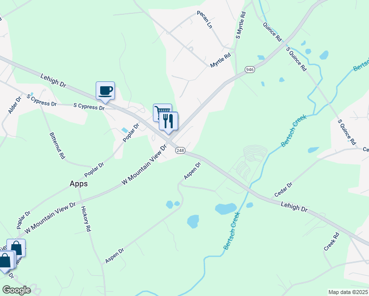 map of restaurants, bars, coffee shops, grocery stores, and more near 4604 Lehigh Drive in Walnutport