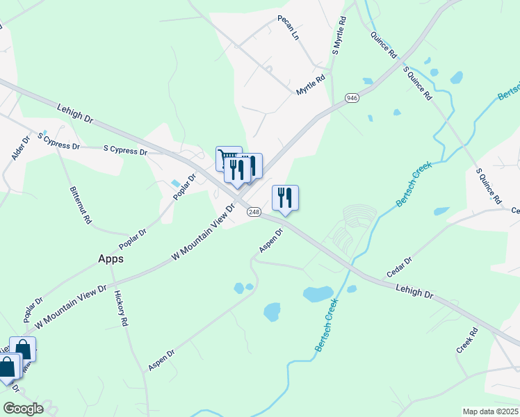 map of restaurants, bars, coffee shops, grocery stores, and more near 4604 Lehigh Drive in Walnutport